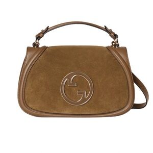 Gucci Blondie Medium Top Handle Bag Suede Leather Brown NWT Authentic